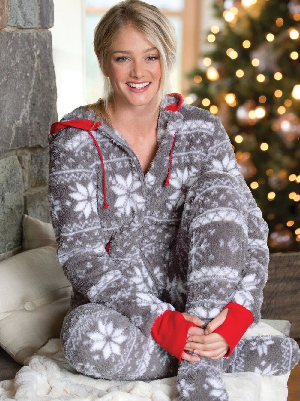 PajamaGram Women's Nordic Fleece Hoodie-Footie size L Super Soft Gently Used